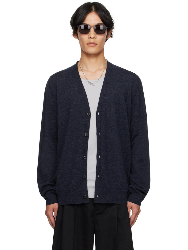 Navy Suede Elbow Patch Cardigan 1