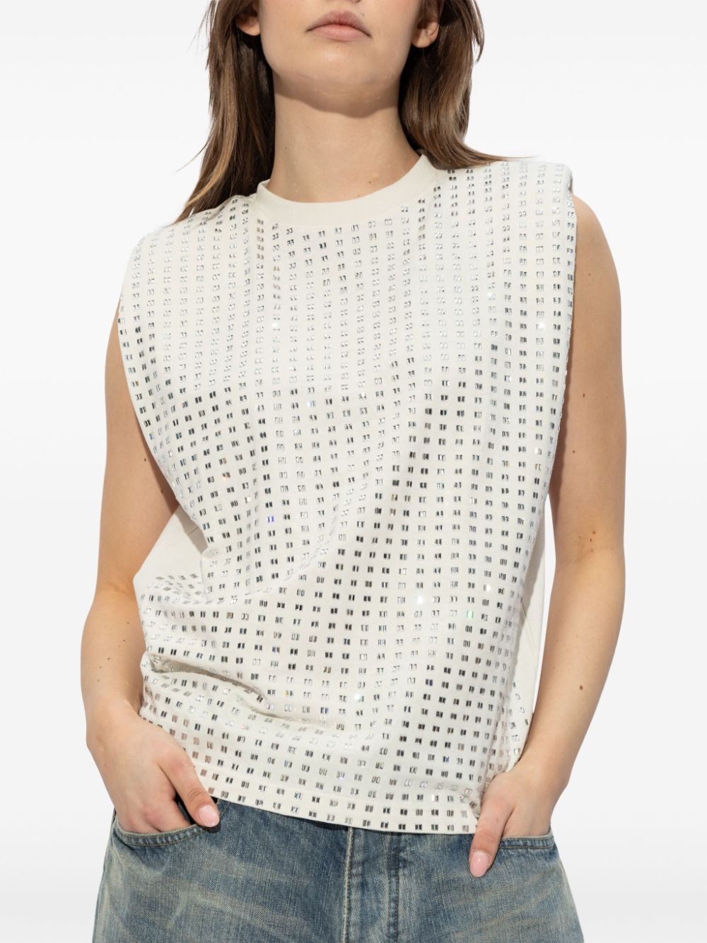 crystal-embellished cotton top - 3