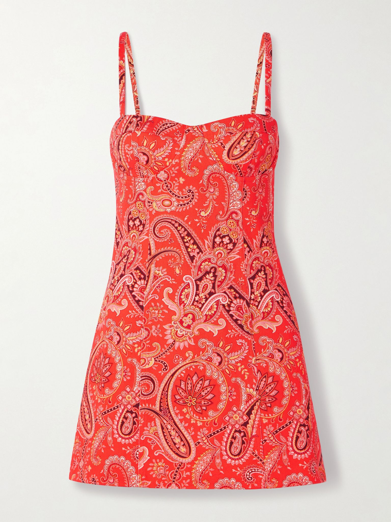 Claudine paisley-print denim mini dress Orange - 1
