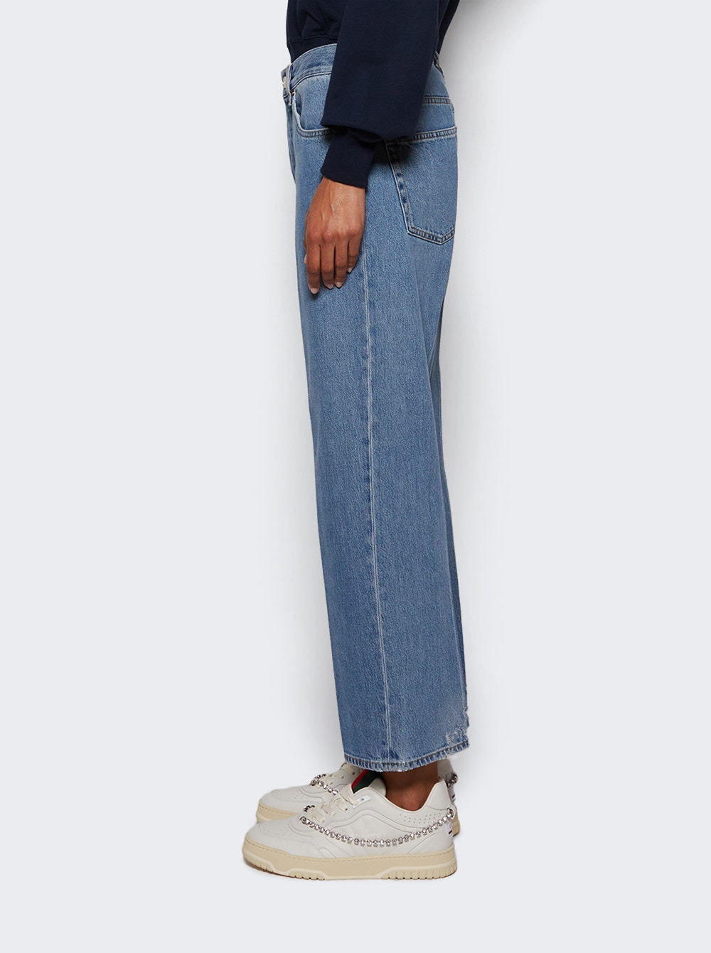 Low Waist Cropped Denim Pants Blue - 4