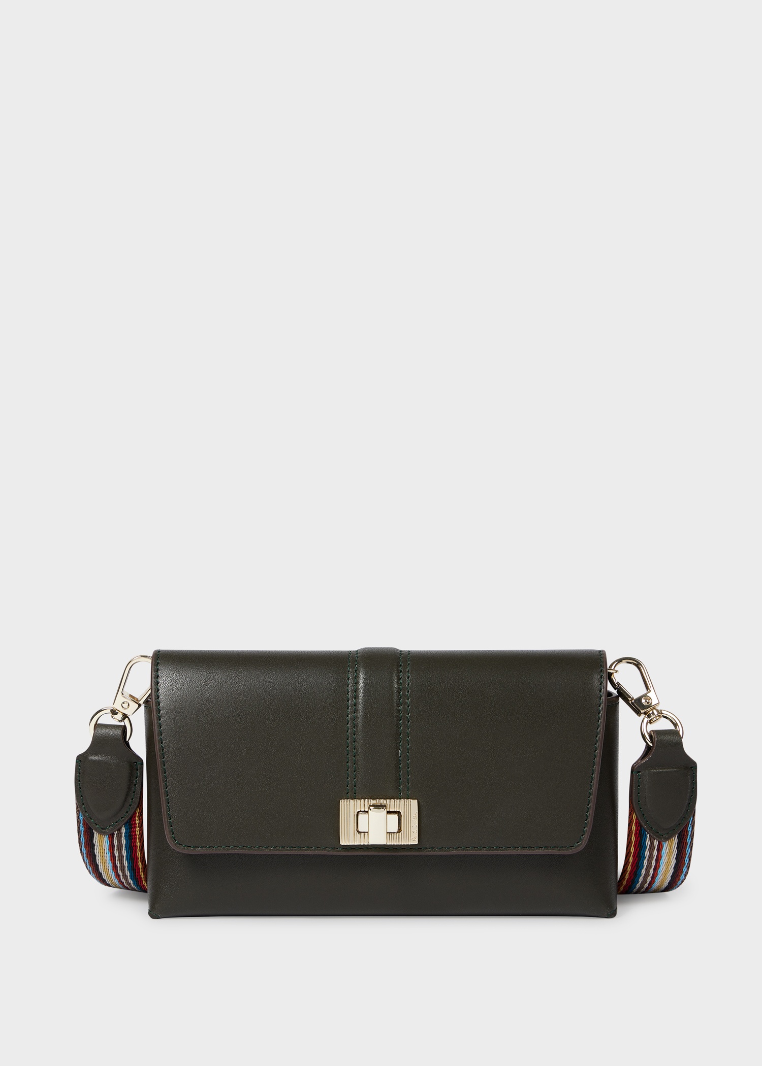 Women's Dark Green Leather 'Signature Stripe' Strap Phone Bag - 1