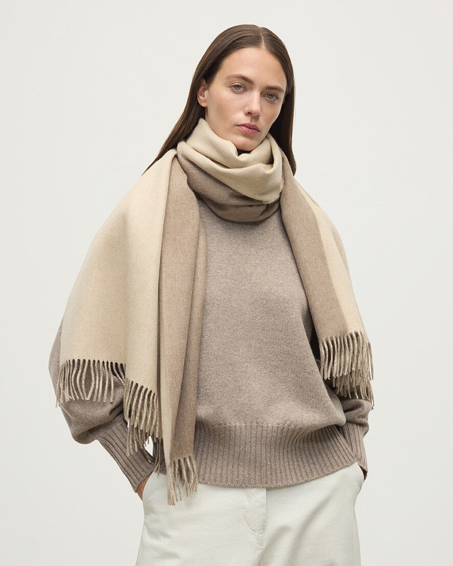 Contrast Reversible Natural Cashmere Stole - 2