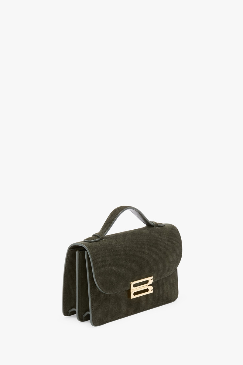 Mini Dorian Bag In Dark Olive Stripe Embossed Suede 3