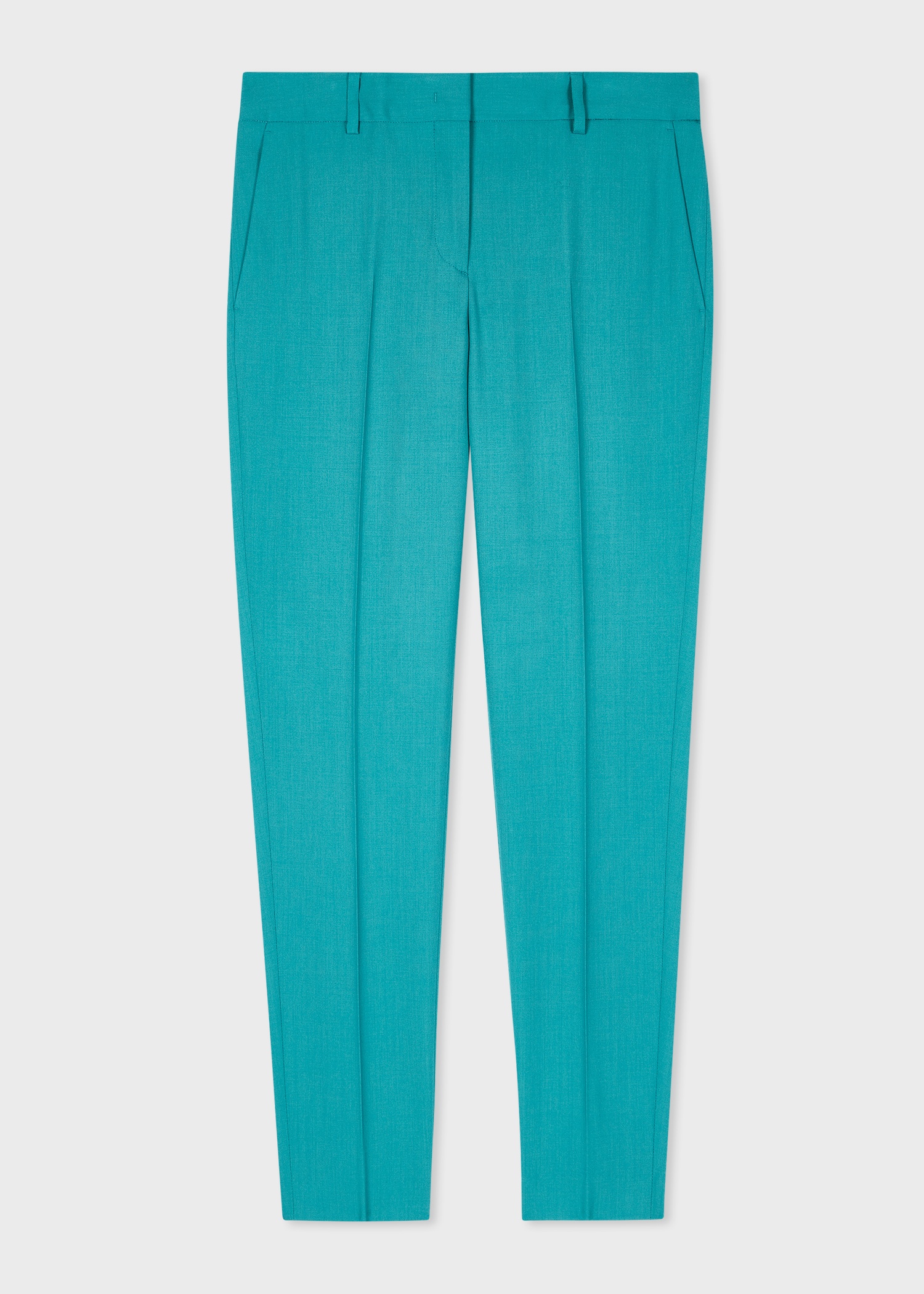 Women's Peacock Blue Wool-Hopsack Slim-Fit Trousers - 1