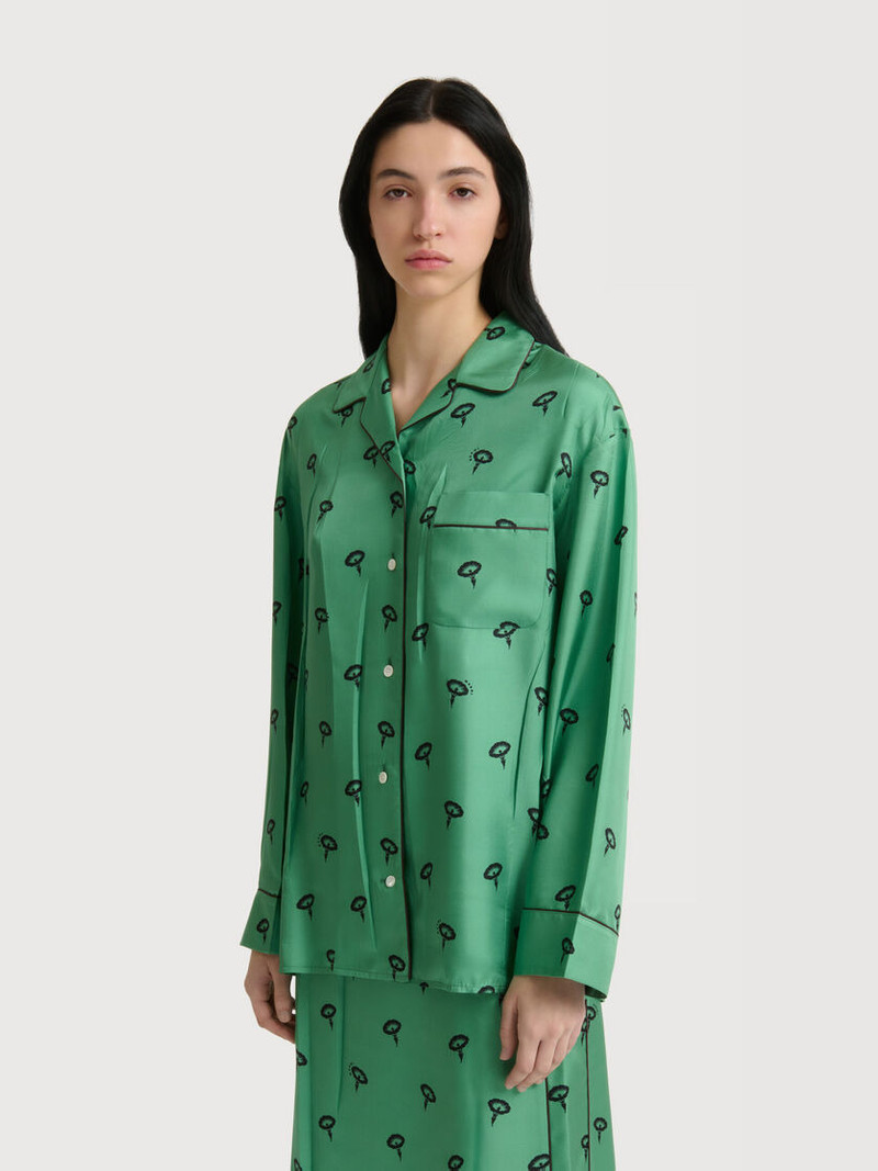 Marni GREEN SILK TWILL PAJAMA SHIRT WITH FLORAL PRINT outlook