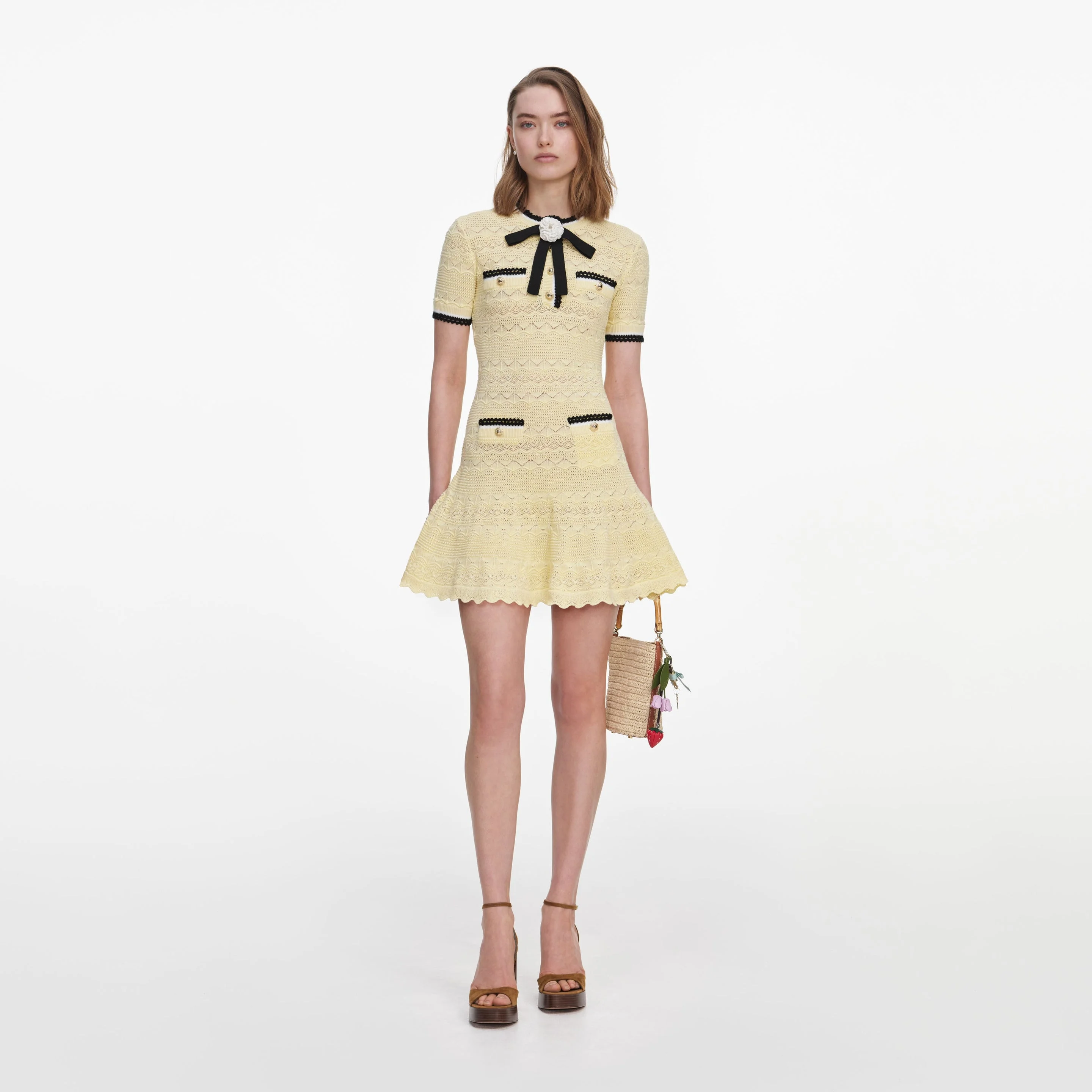 Yellow Pointelle Knit Mini Dress - 1