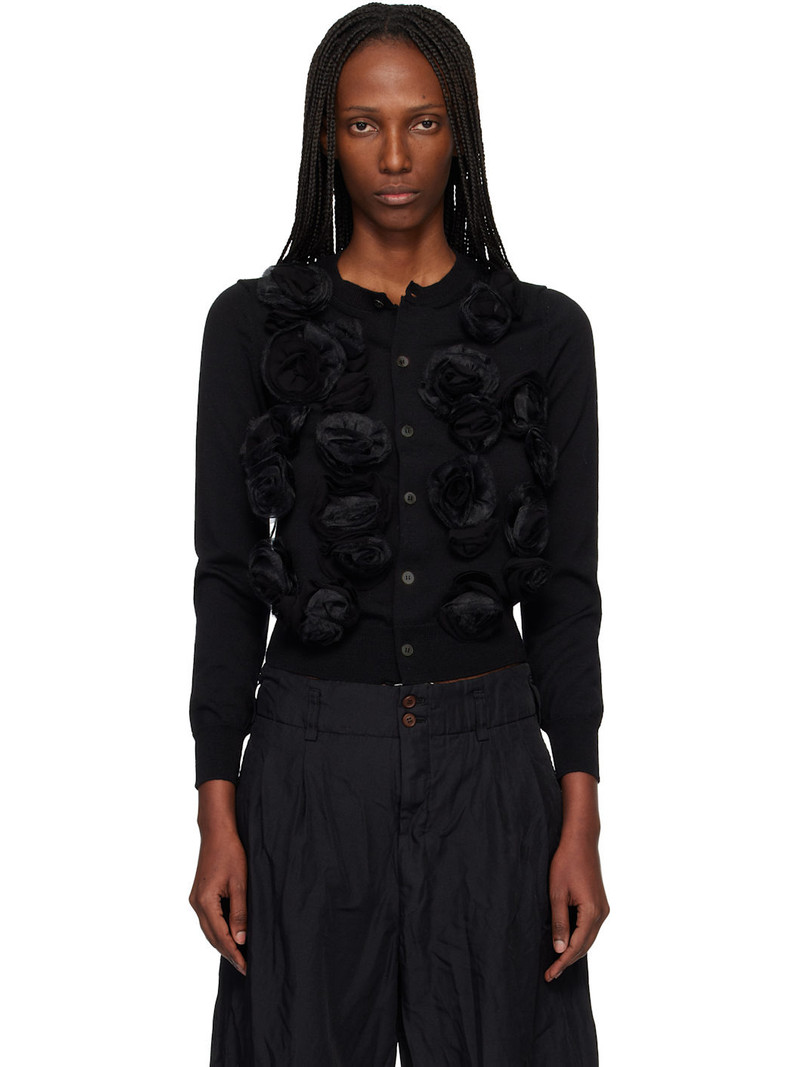 Black Lambswool Jersey X Flower Embroidery Cardigan 1