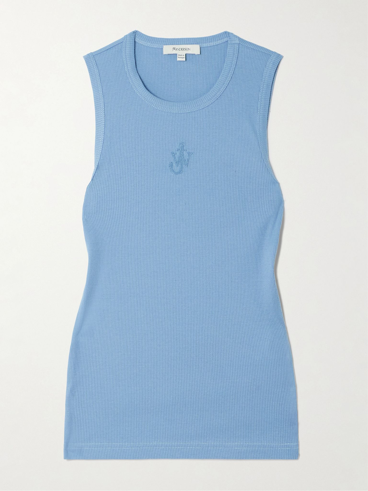 Logo-embroidered ribbed cotton-jersey tank Blue - 1