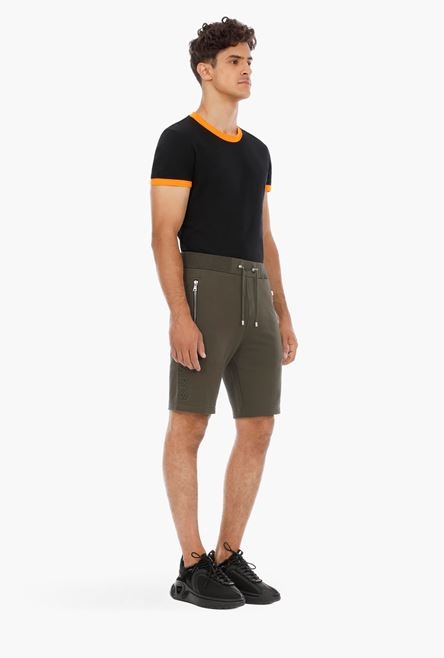 Khaki cotton shorts with embossed khaki Balmain Paris logo - 7