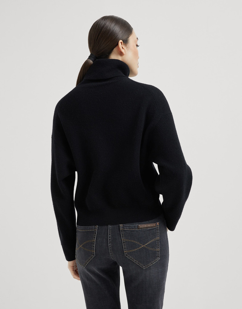 Brunello Cucinelli Virgin wool, cashmere and silk English rib turtleneck sweater outlook