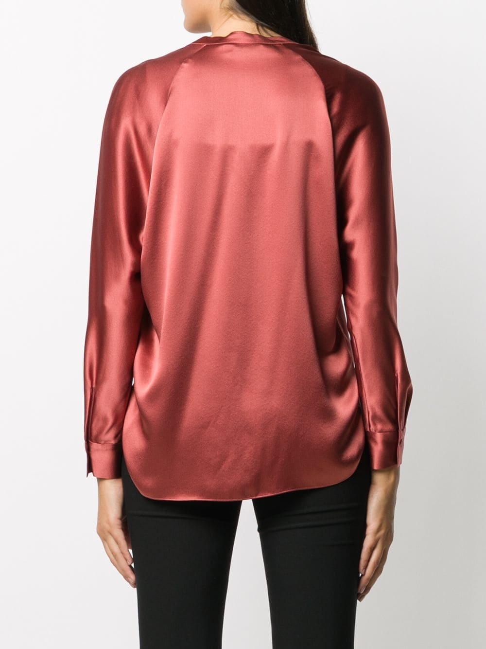 band-collar satin blouse - 4