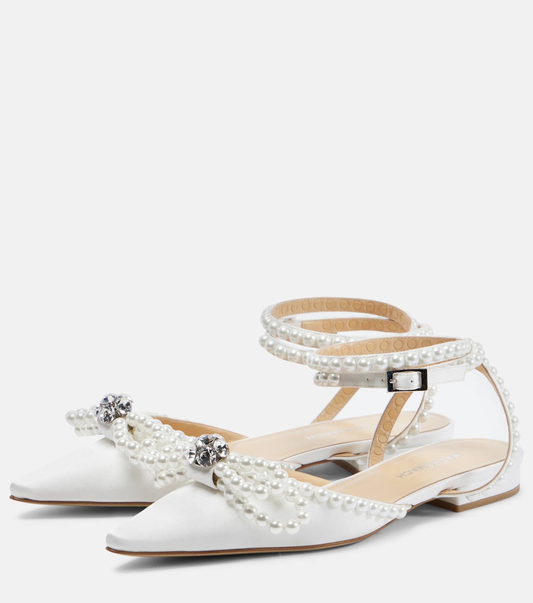 Double Bow embellished satin ballet flats - 4