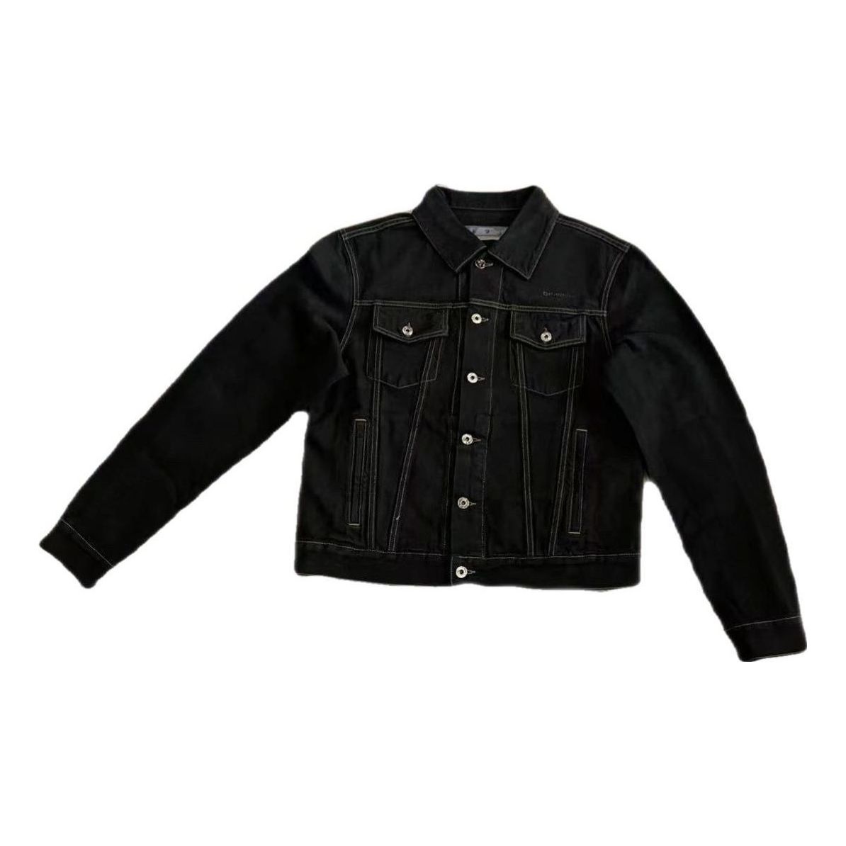 Off-White Alphabet Patterned Turn Down Collar Denim Jacket 'Black' OMYE079C99DEN0044001PD - 1