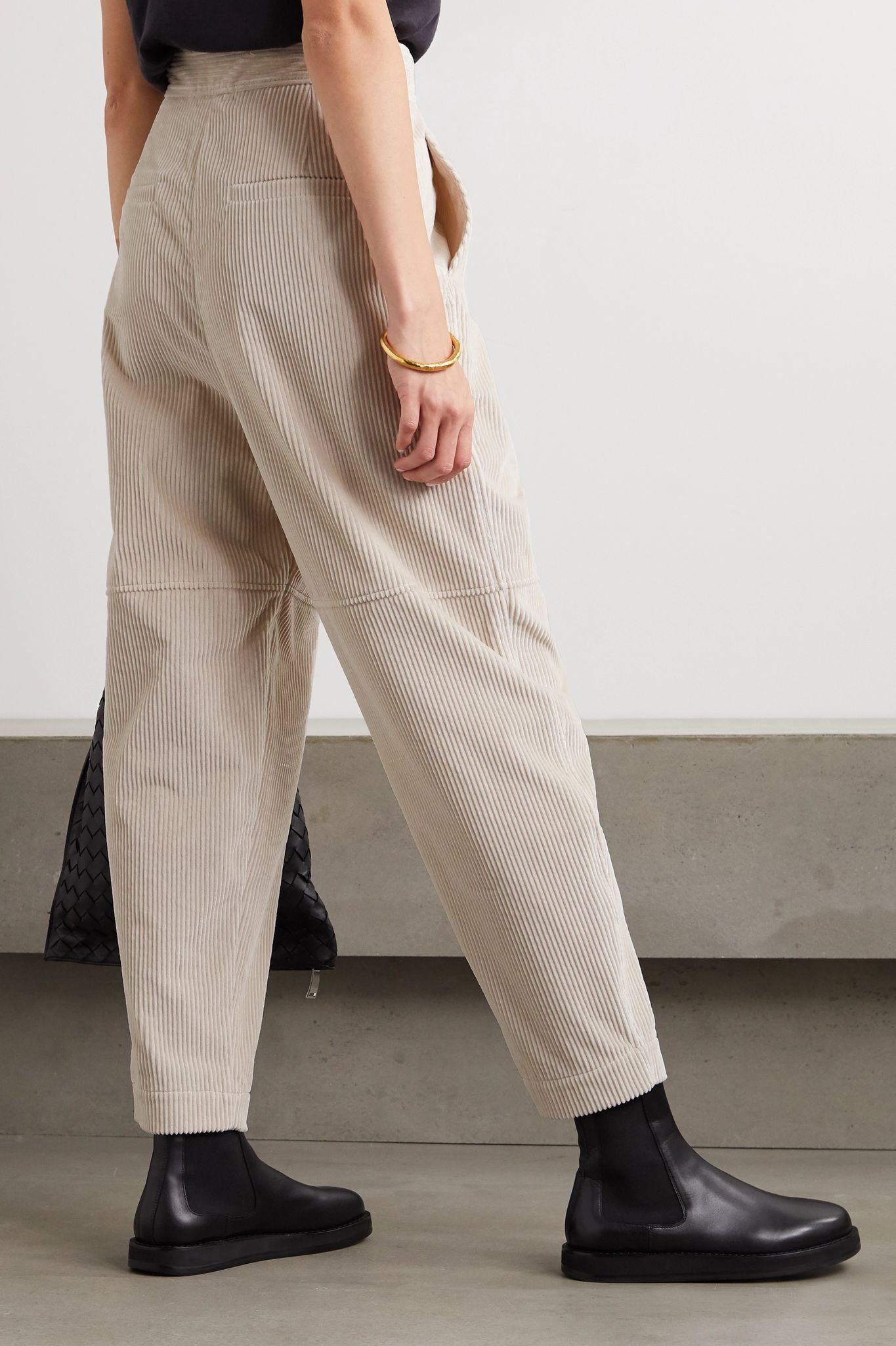 Pleated cotton-corduroy tapered pants  - 3