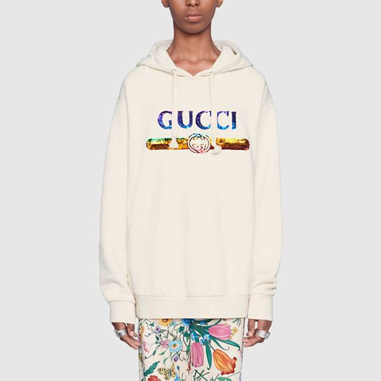 (WMNS) Gucci Sweatshirt With Sequin Logo 'Off White' 469251-XJASC-9480 - 3