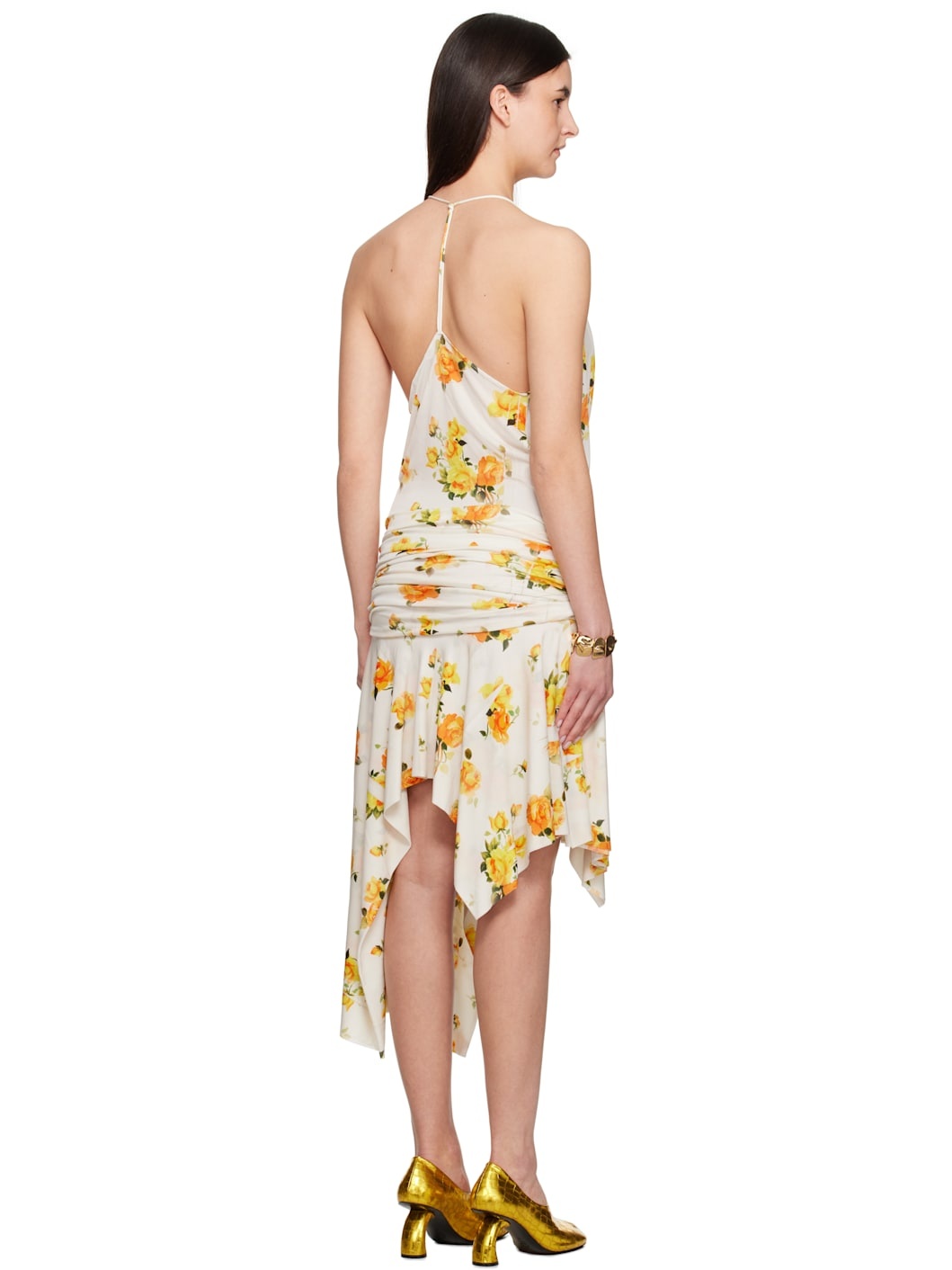 White & Orange Strap Midi Dress - 3