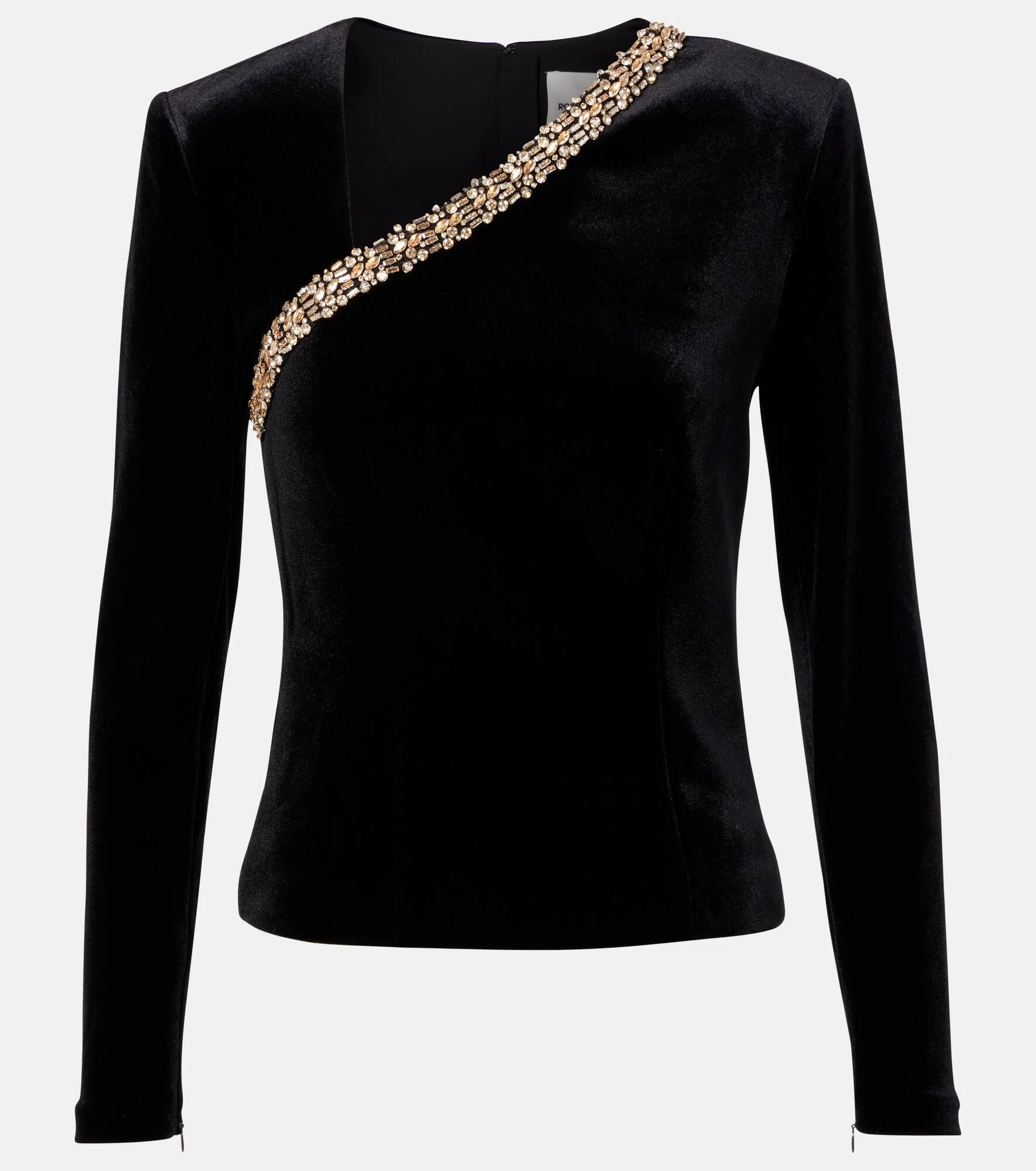 Asymmetric embellished velvet top - 1