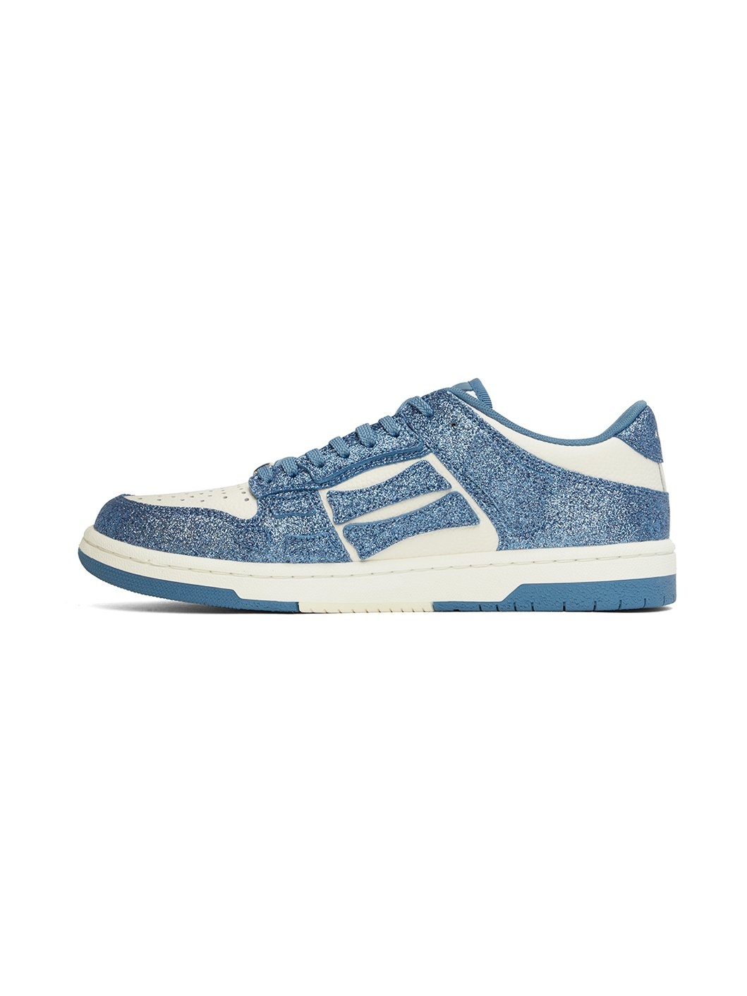 White & Blue Shimmer Skel Top Low Sneakers - 3