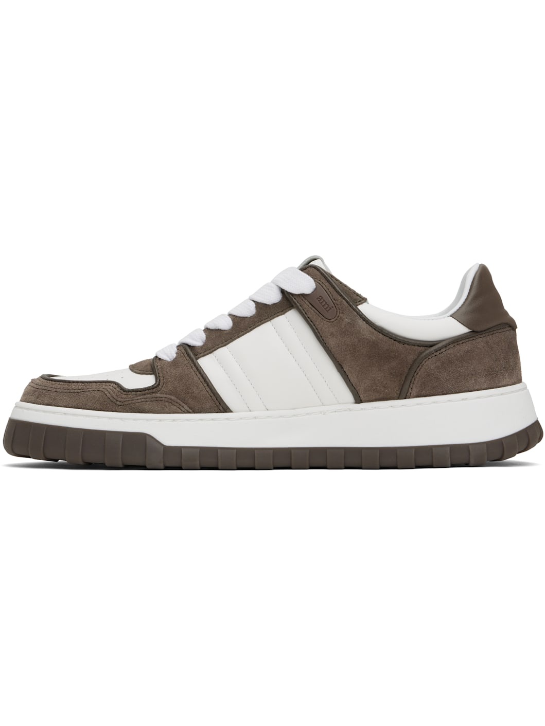 White & Taupe Leather Low Top Walk Sneakers - 3