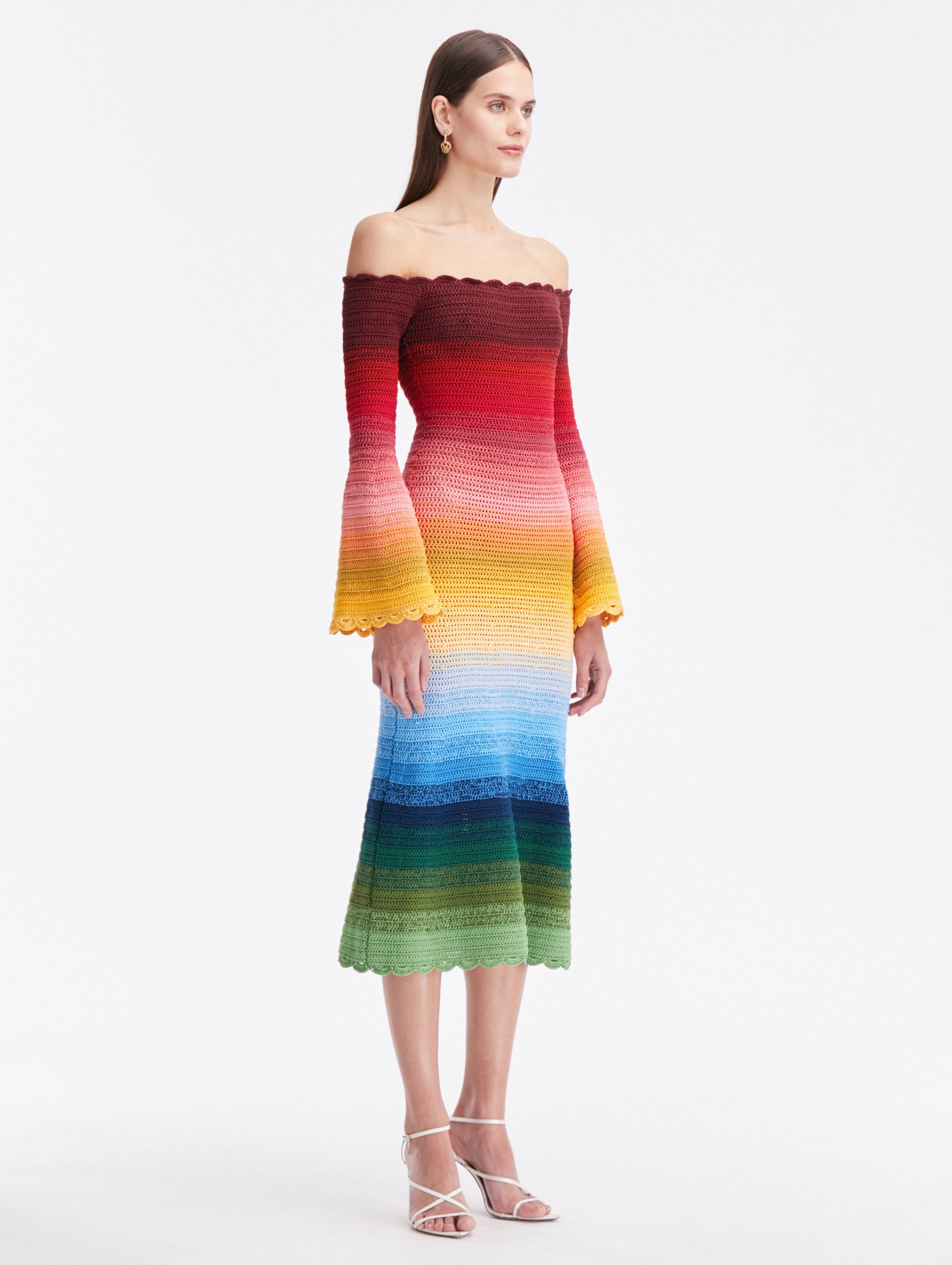 OFF SHOULDER RAINBOW OMBRÉ CROCHET DRESS - 3
