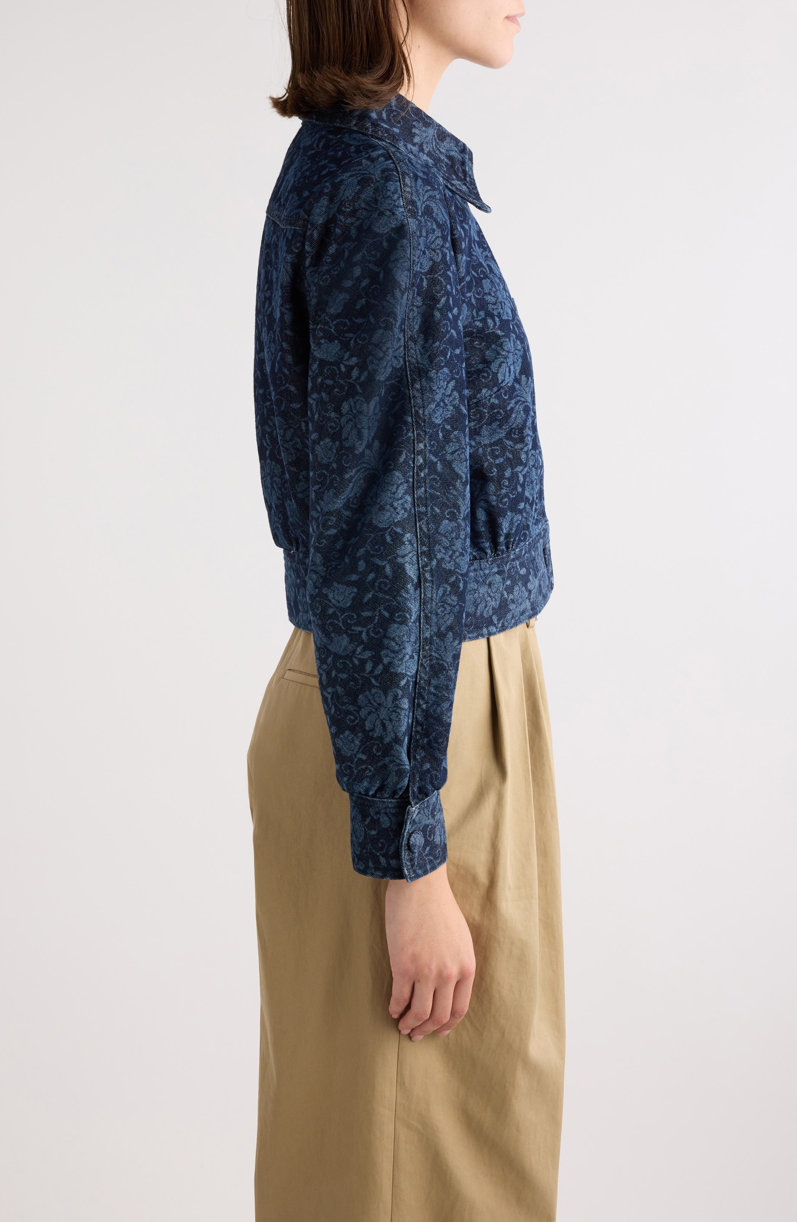 Dries Van Noten Vistam Floral Jacquard Crop Denim Jacket in Indigo at Nordstrom - 4