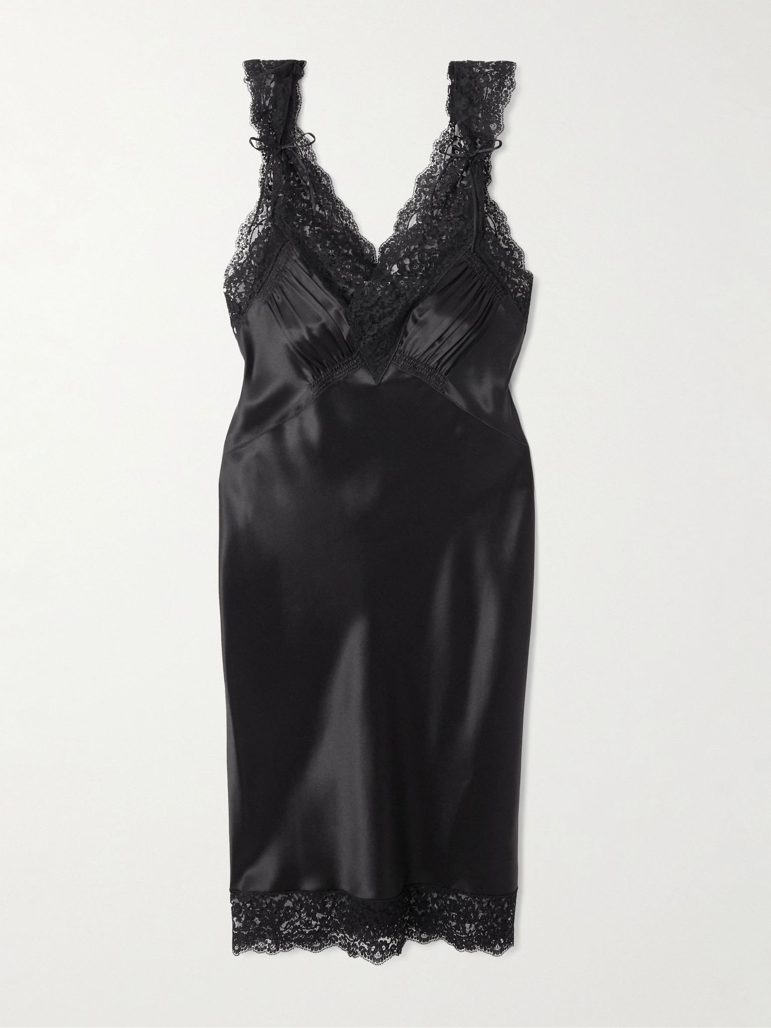 Lace-trimmed silk-satin dress Black - 1
