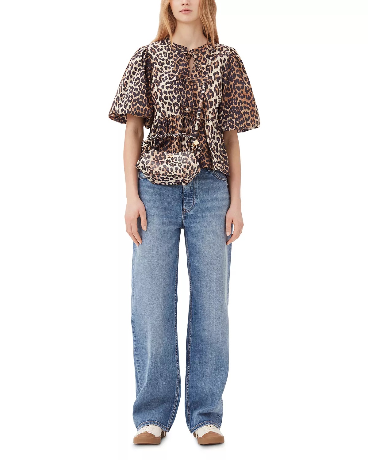 Leopard Tie Front Cotton Peplum Blouse - 2