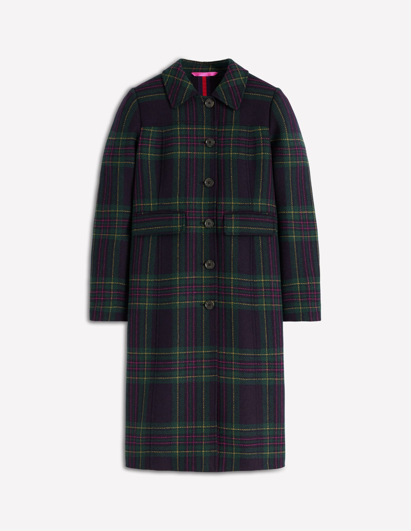 St Albans Fitted Coat-Navy & Green Tonal Check 1