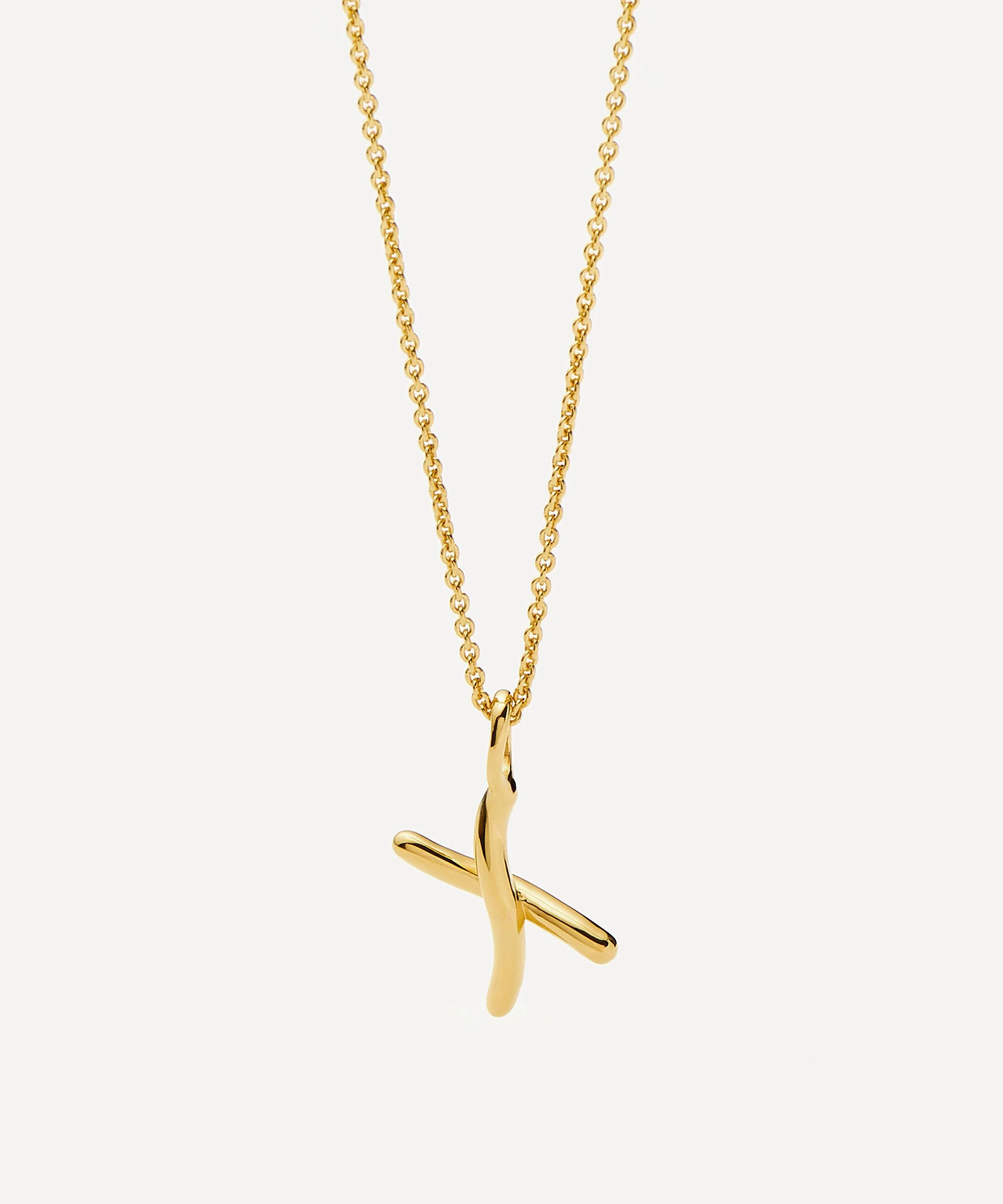 18ct Gold-Plated Vermeil Silver Curly Molten Mini X Initial Pendant Necklace - 1