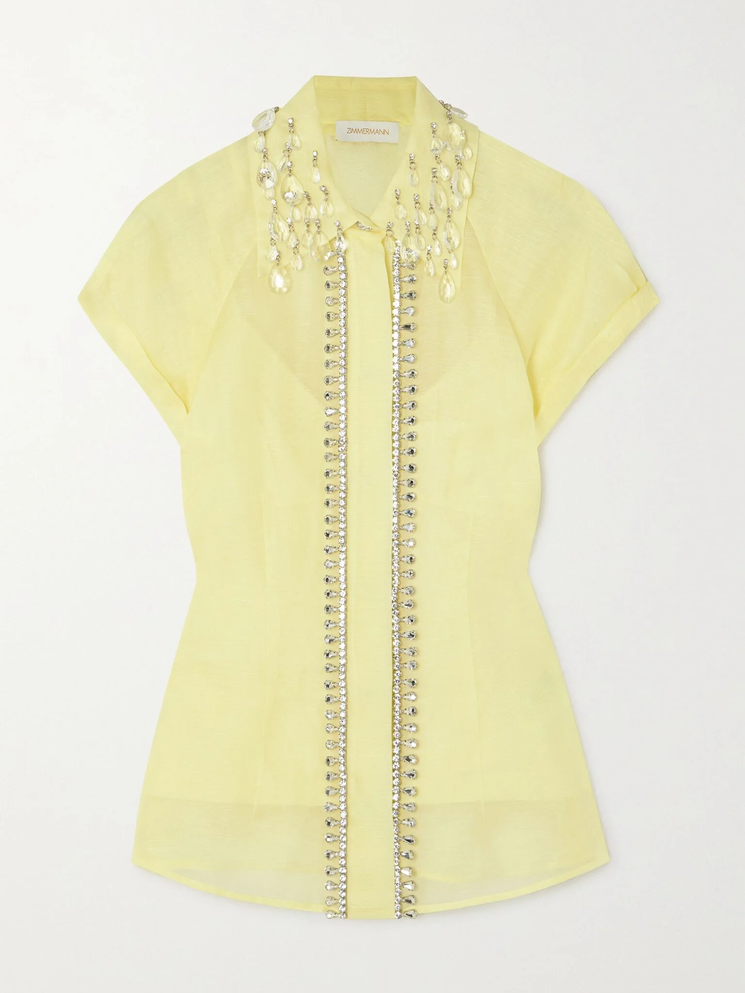 Matchmaker crystal-embellished linen and silk-blend shirt Yellow - 1