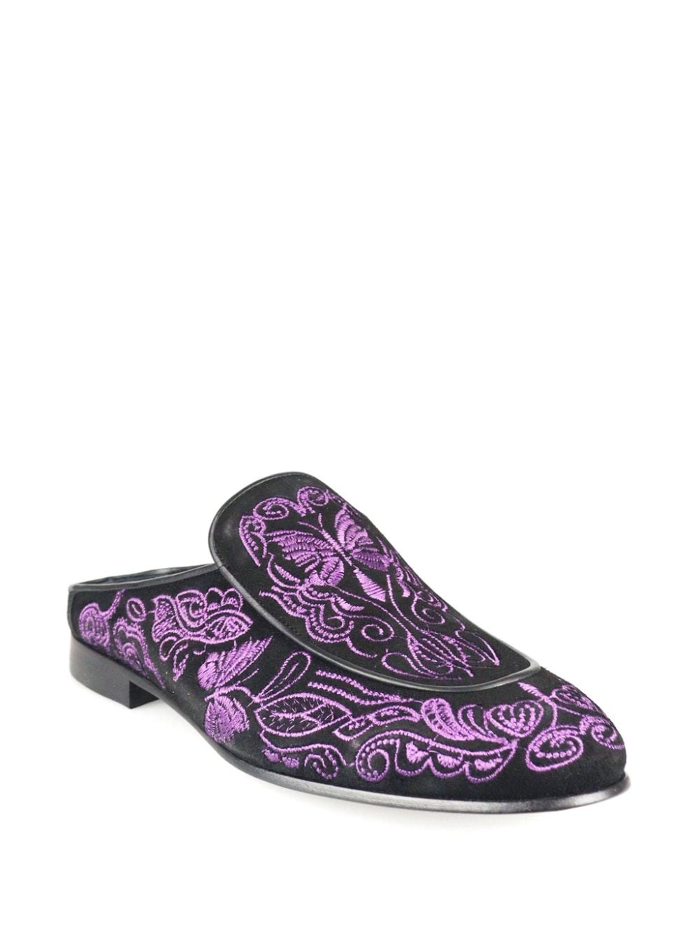 Papillon embroidered suede slippers - 2