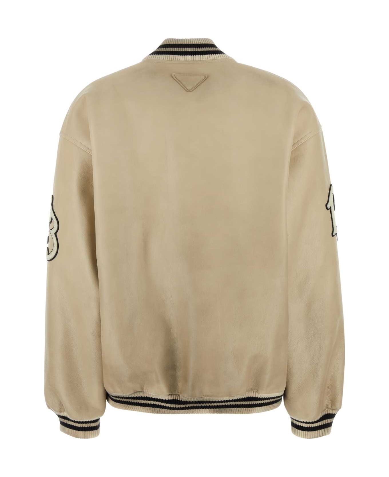 Ivory Leather Bomber Jacket - 2