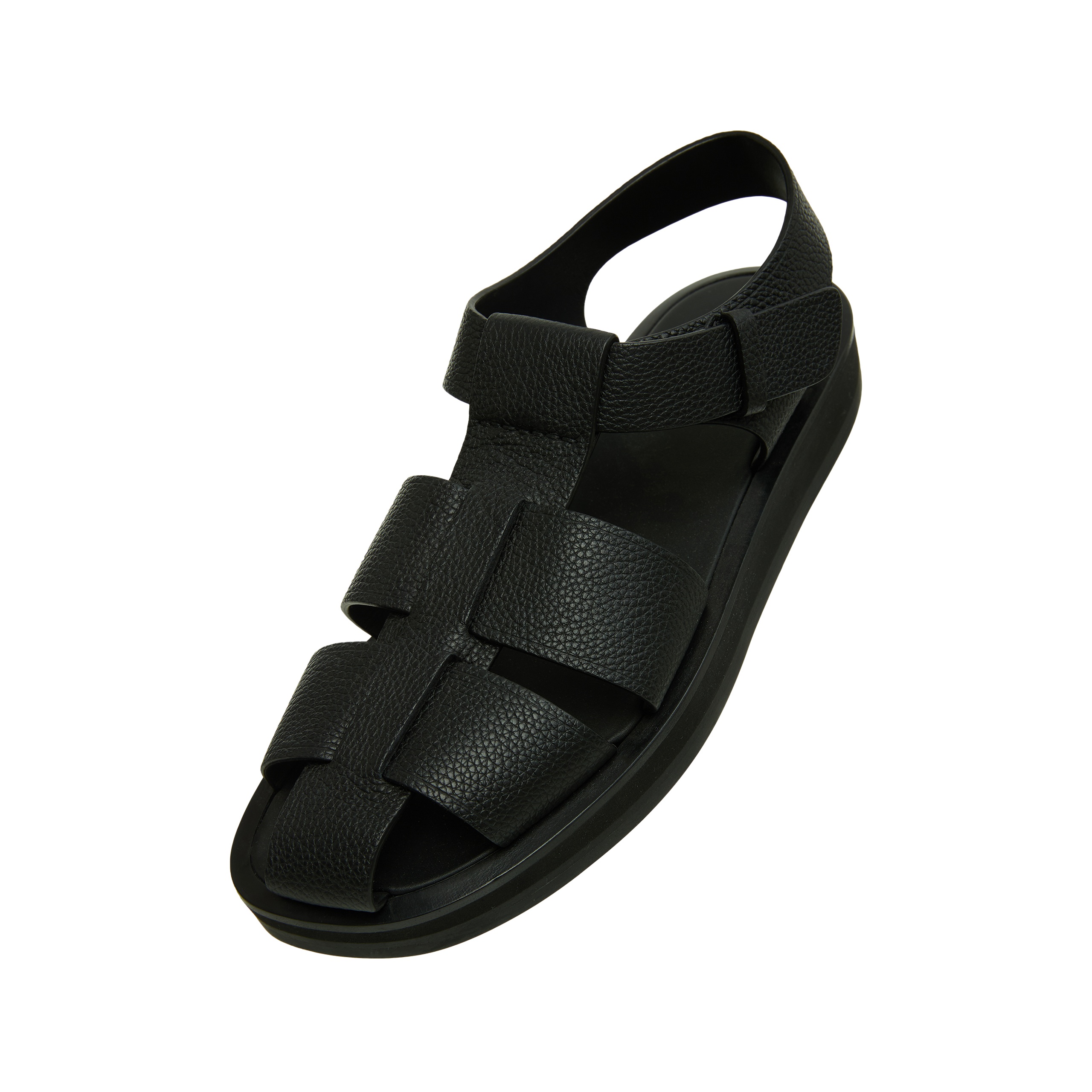 BLACK LEATHER SANDALS - 4
