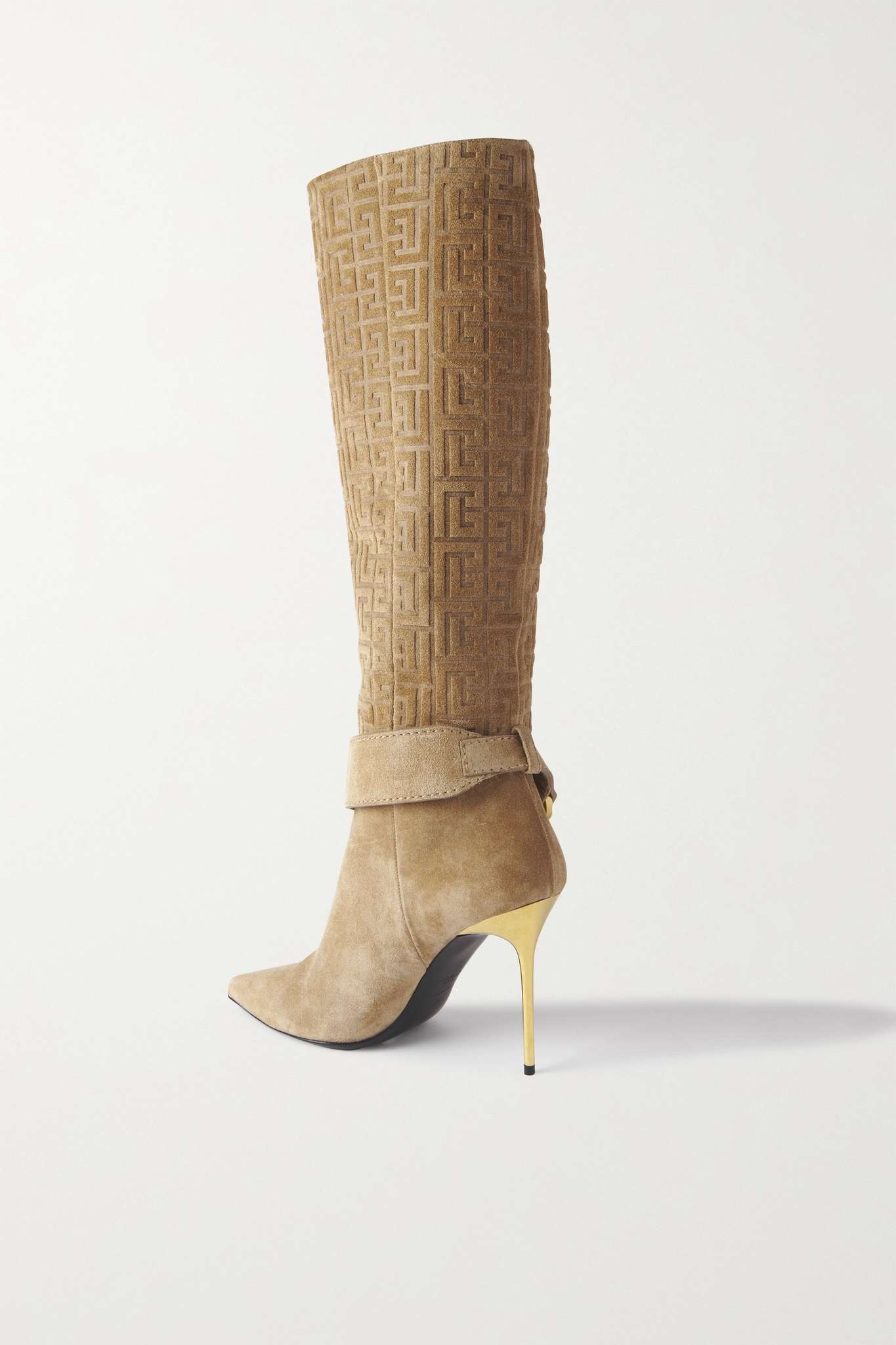 Robin logo-embossed suede knee boots - 3