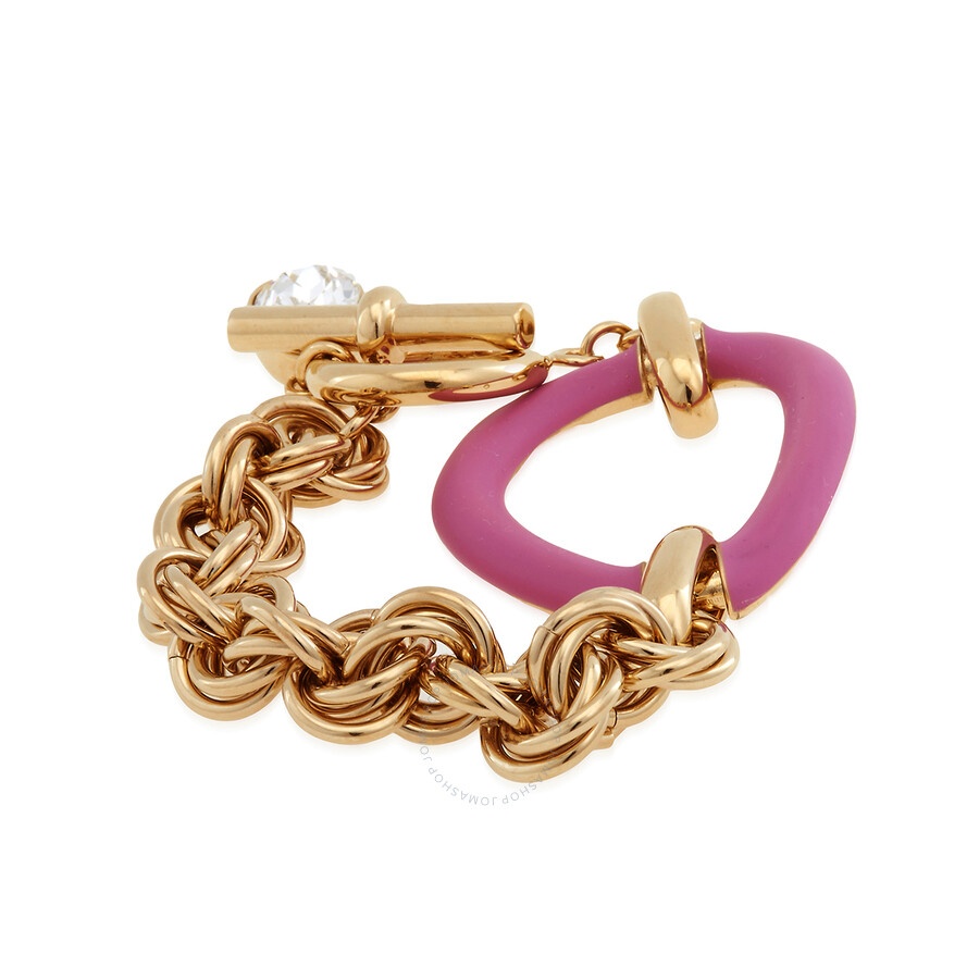 JW Anderson Ladies Gold / Pink Oversized Chain Crystal Bracelet - 5