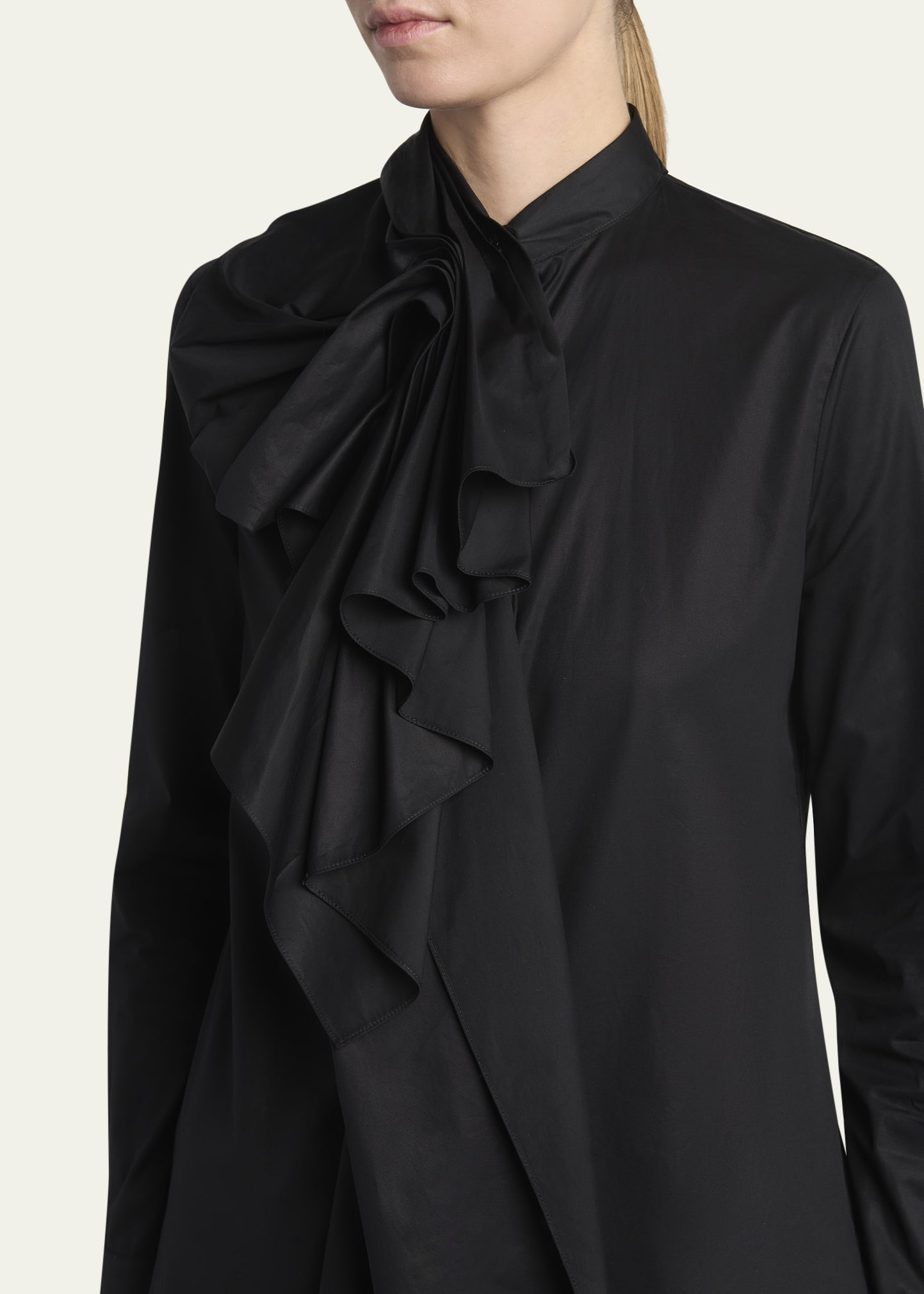 Draped Ruffle Cotton Poplin Blouse - 5