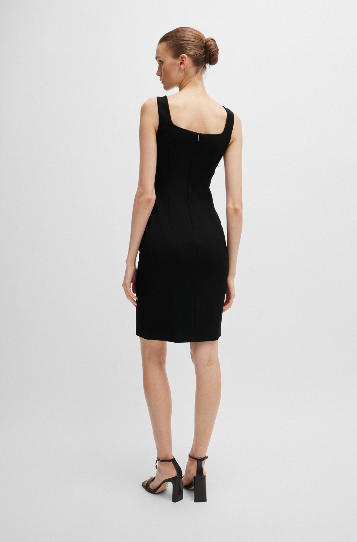 SQUARE-NECK DRESS IN STRETCH MATERIAL WITH FRONT SLIT - 4