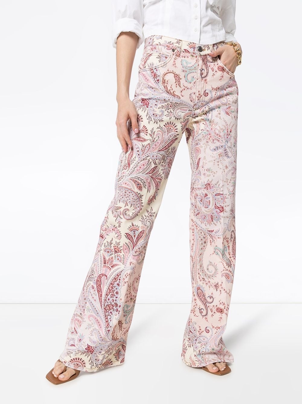 paisley pattern wide leg jeans - 3