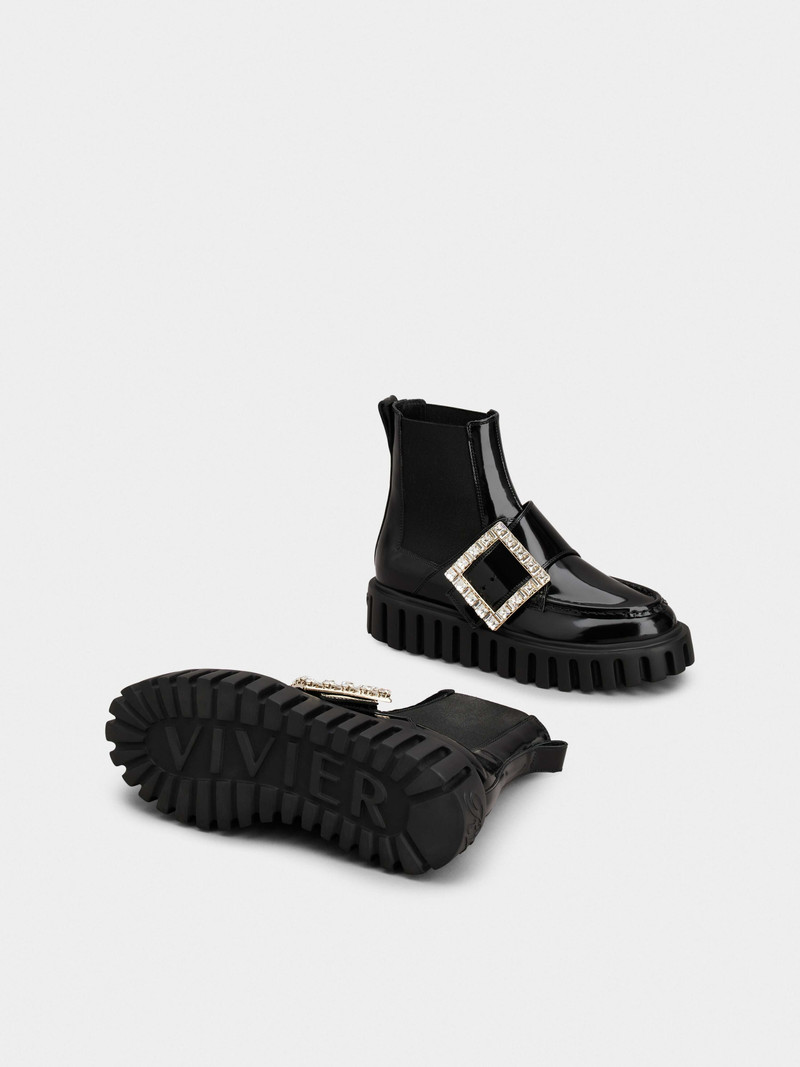 Viv' Go-Thick Strass Buckle Chealsea Ankle Boots in Patent Leather 6