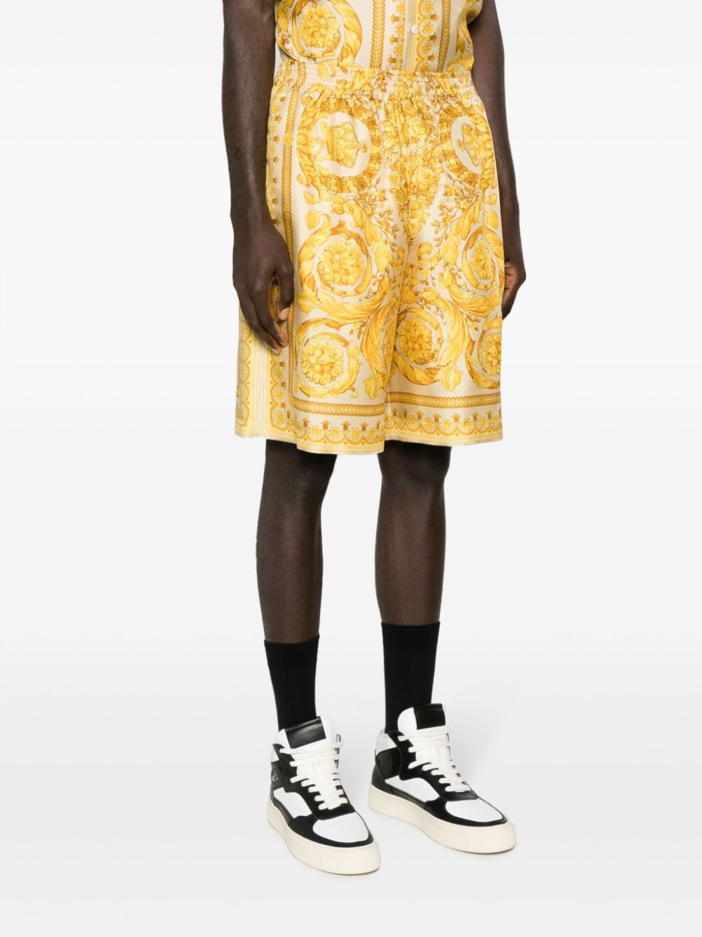 Barocco-print silk shorts - 3