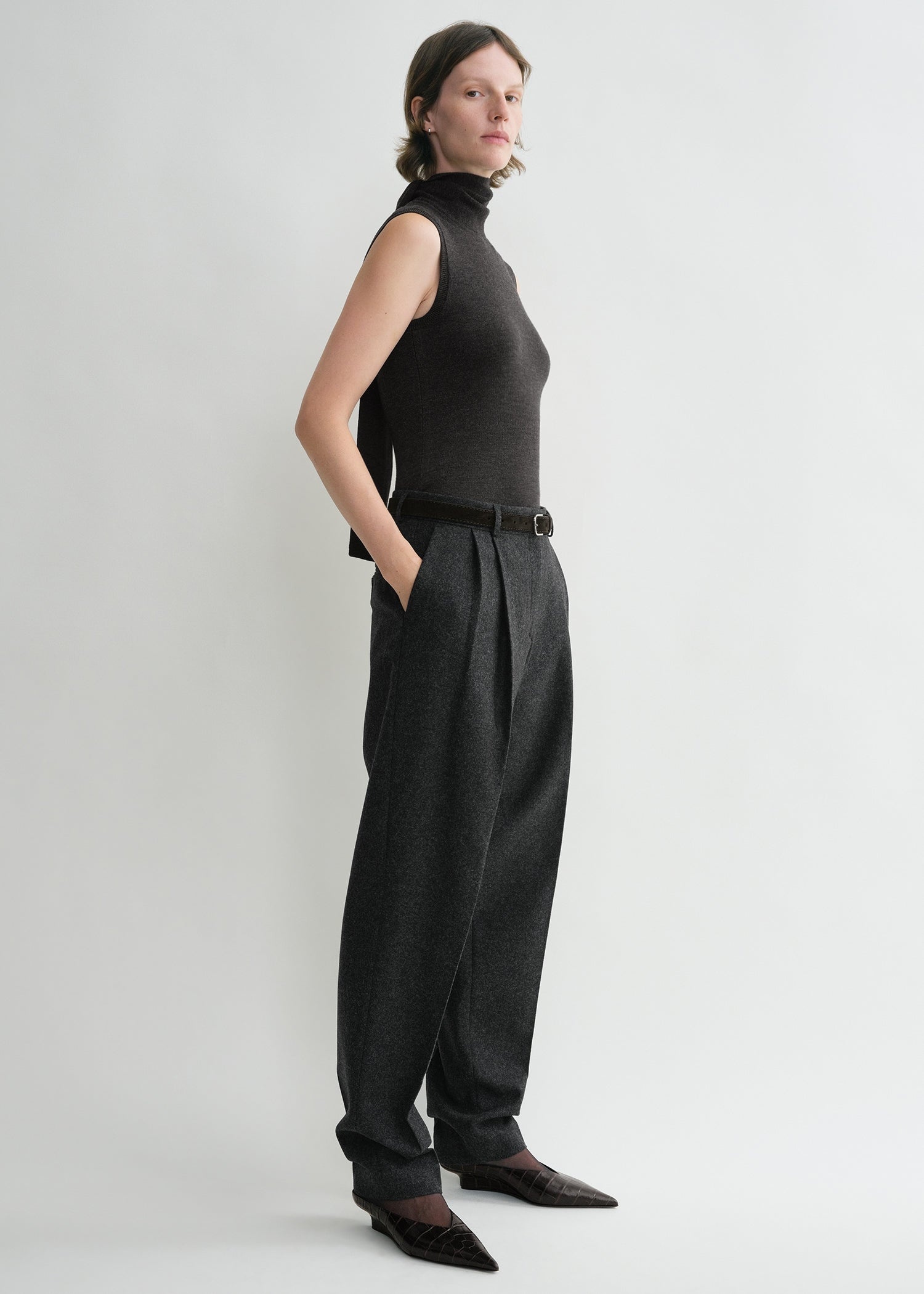 Sleeveless scarf knit dark grey melange - 4