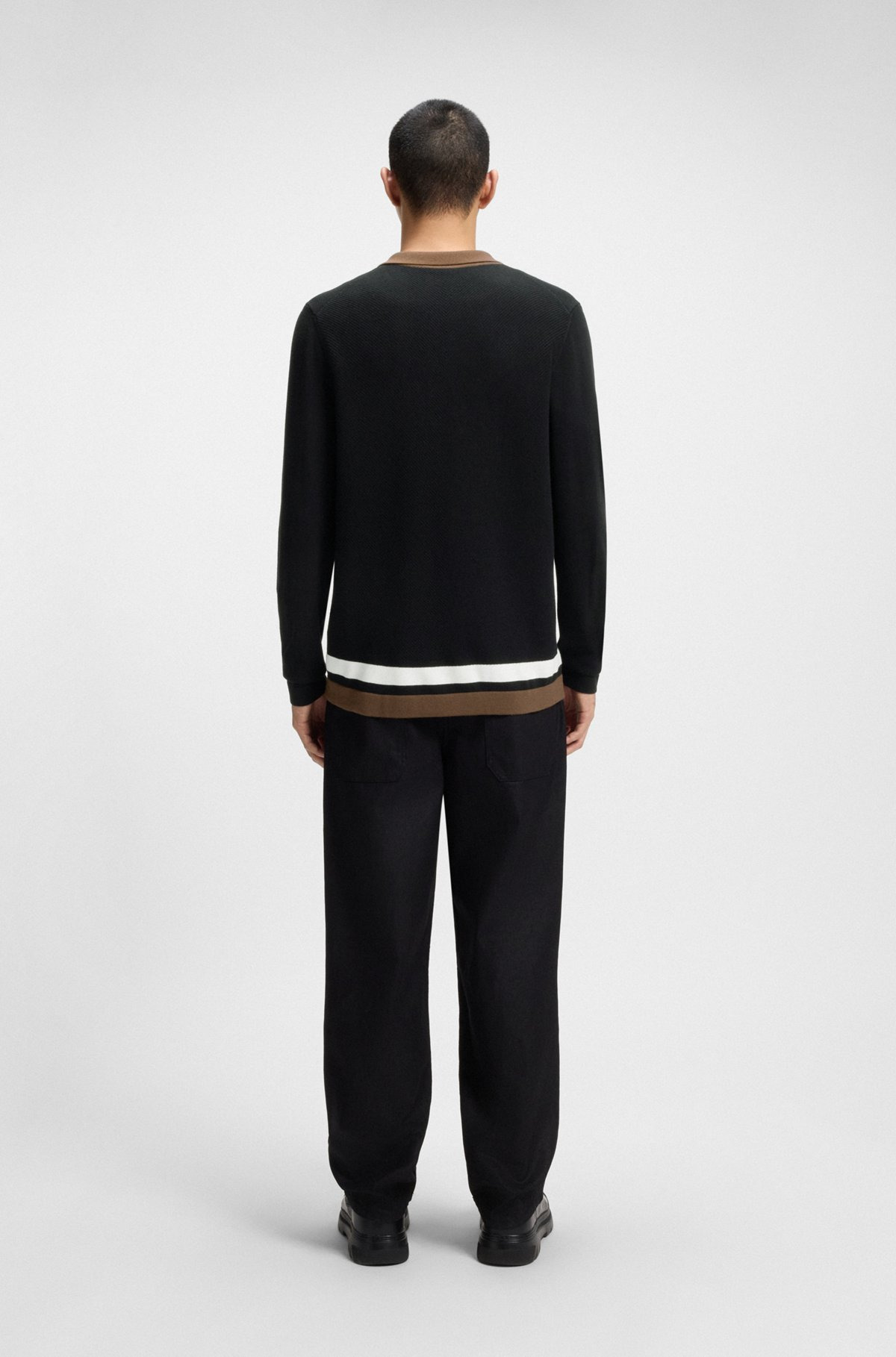 BUTTON-UP SWEATER WITH CONTRAST STRIPES - 5