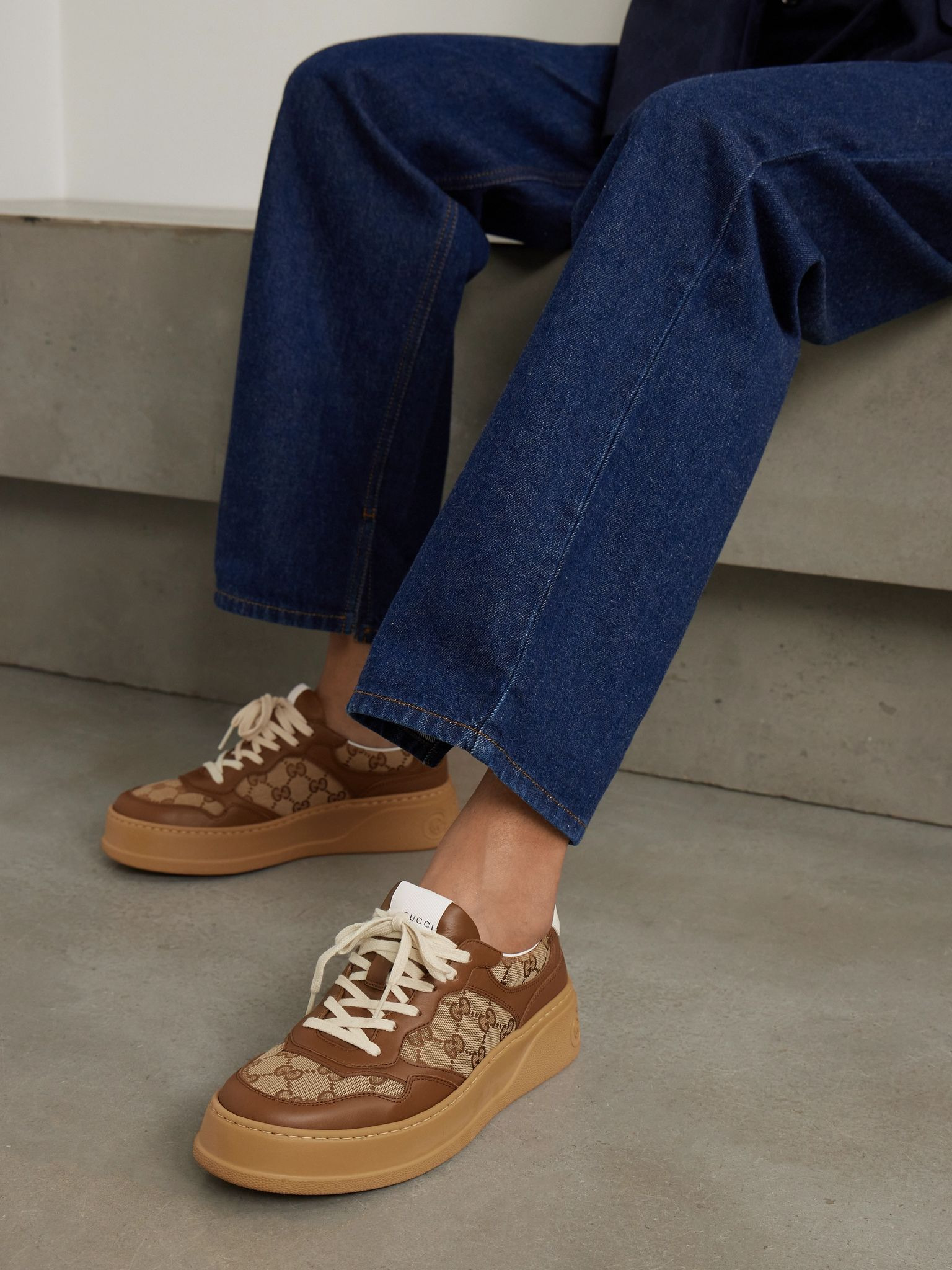GG leather and canvas sneakers Beige - 2