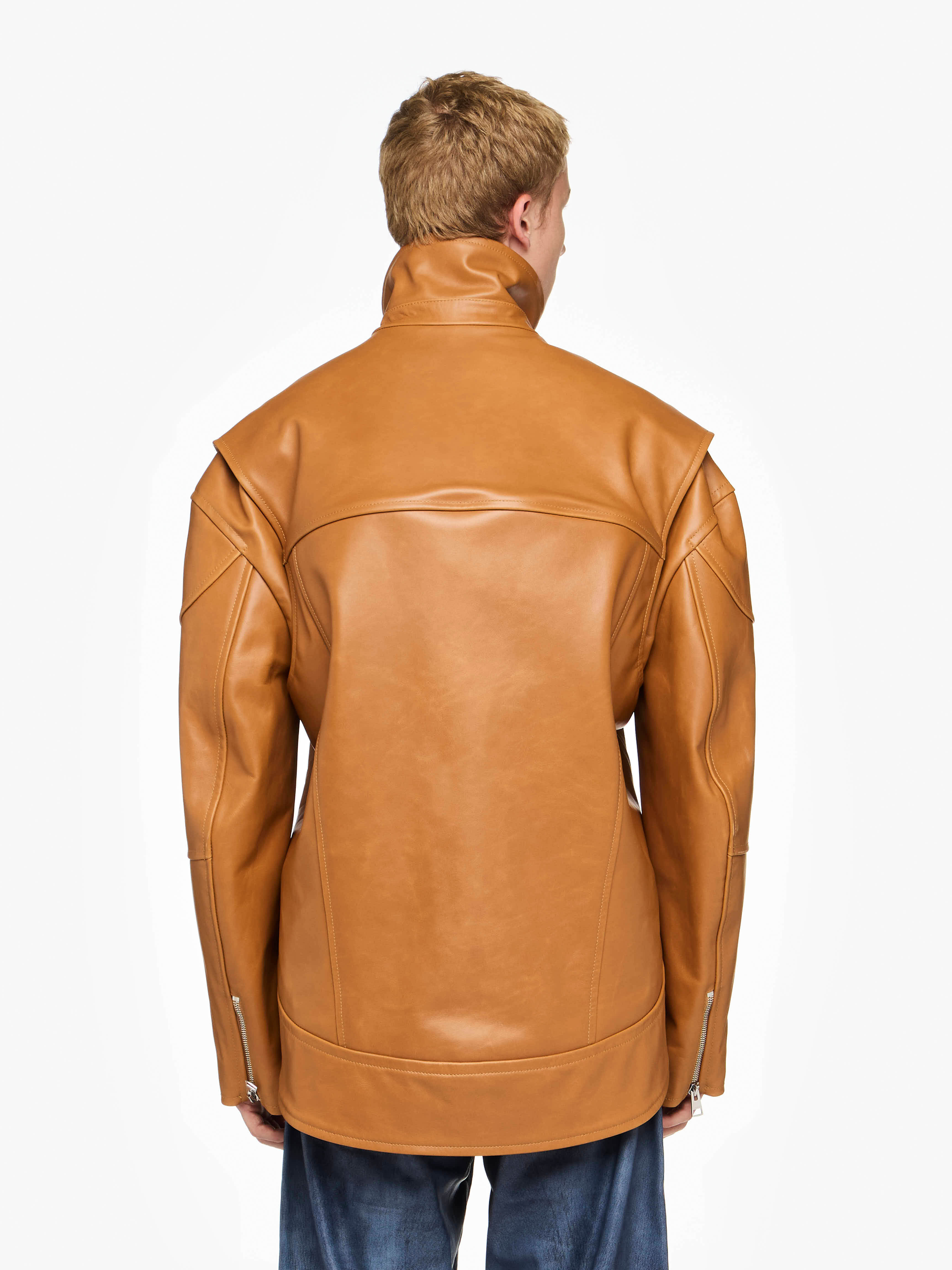 CURVED LEATHER HEM HIGH NECK JACKET - 3