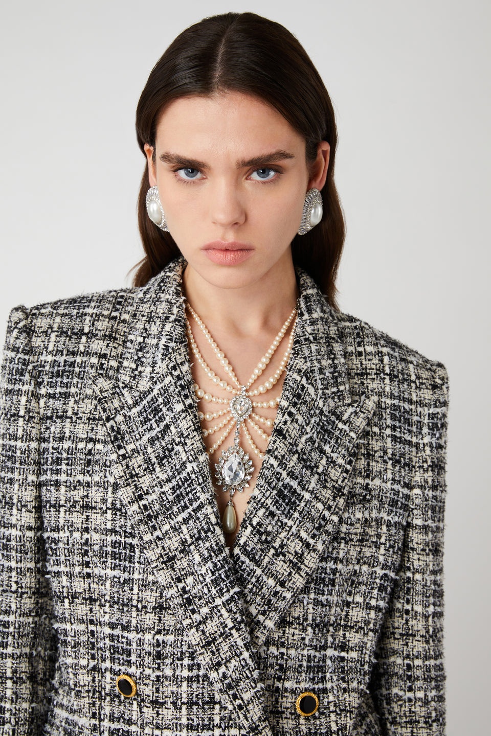 ジャケット ALESSANDRA RICH FW23 TWEED JACKET (FAB3448_F40831866) ALESSANDRA RICH Cropped sequin-embellished tweed jacket