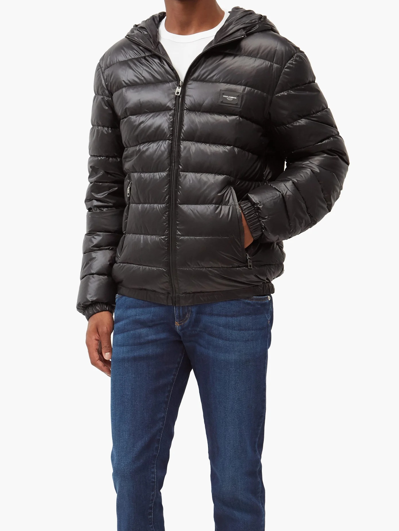 Logo-plaque quilted down hooded jacket - 2