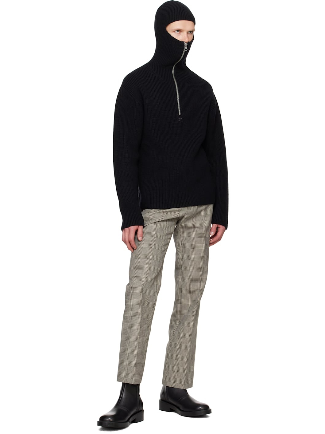 Black Ribbed Wool Hoodie - 5