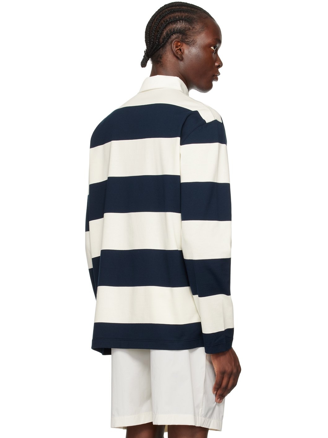 White & Navy Striped Polo - 3