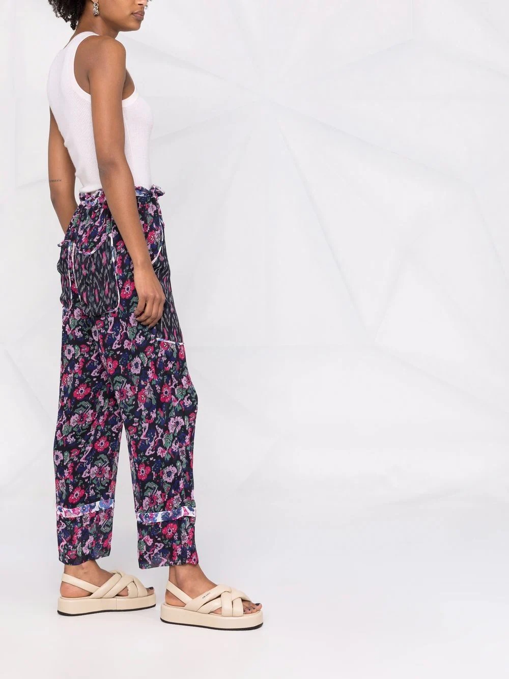 mix-print straight-leg ankle trousers - 6