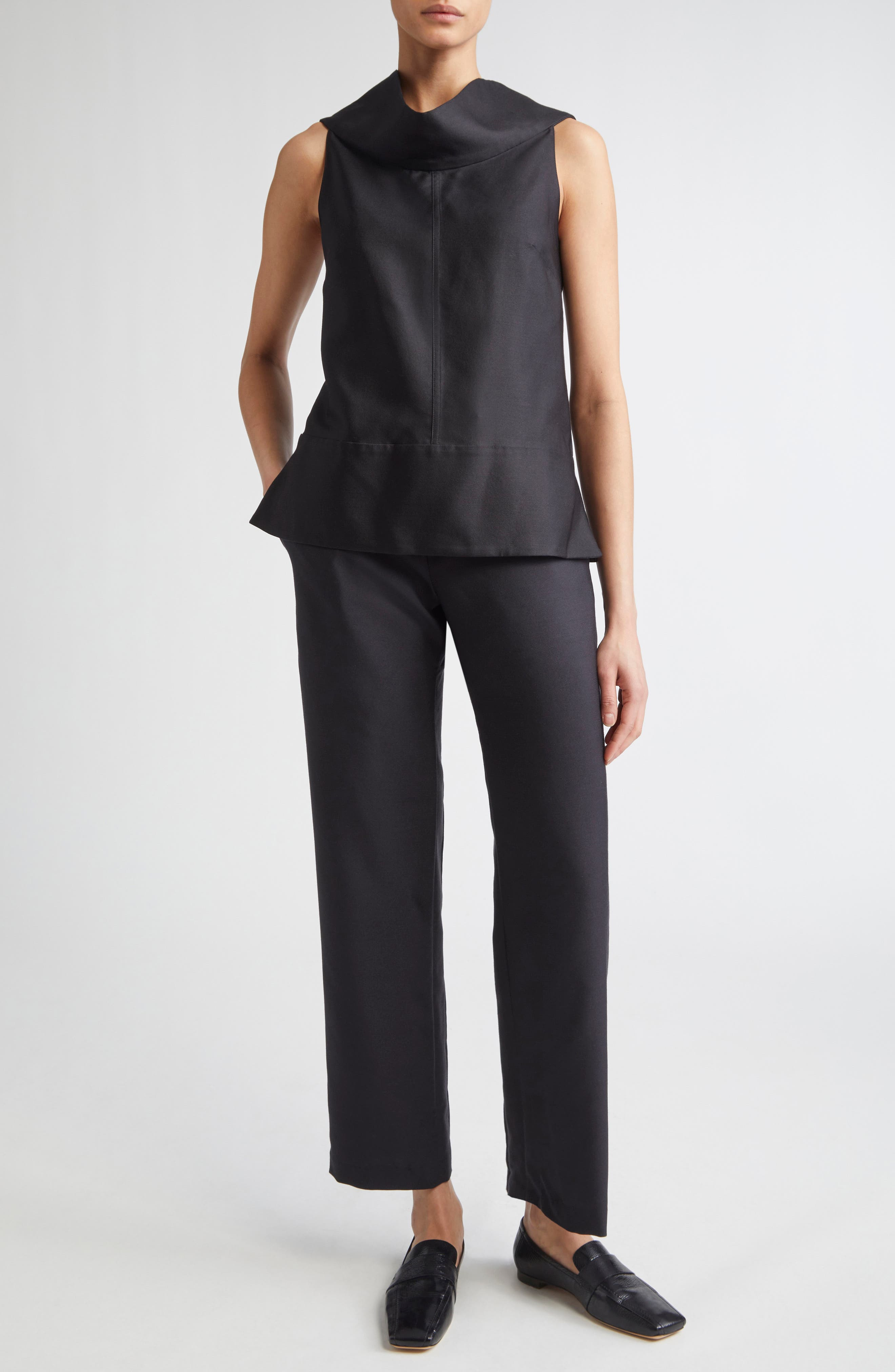 Brandon Maxwell The Bowie Wool & Silk Draped Top in Black at Nordstrom - 2